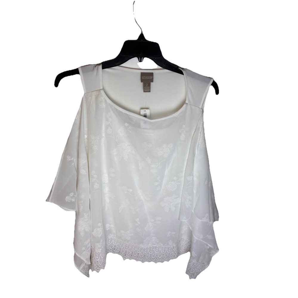 Chico's Apparel Lace Jayma 3/4 Sleeve  Alabaster Sz 2(L) Top Blouse NWT